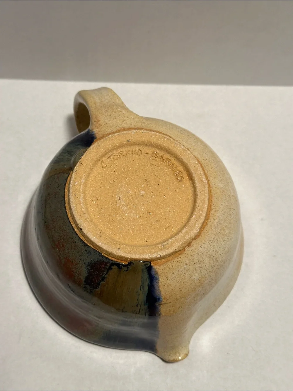Handcrafted Studio Pottery Ceramic Batter Bowl Pitcher with Blue Glaze Accent